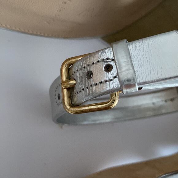 J. Crew 9 Silver Heels One Strap Ankle Strappy Open Sandals Holiday Party Formal - Picture 8 of 16